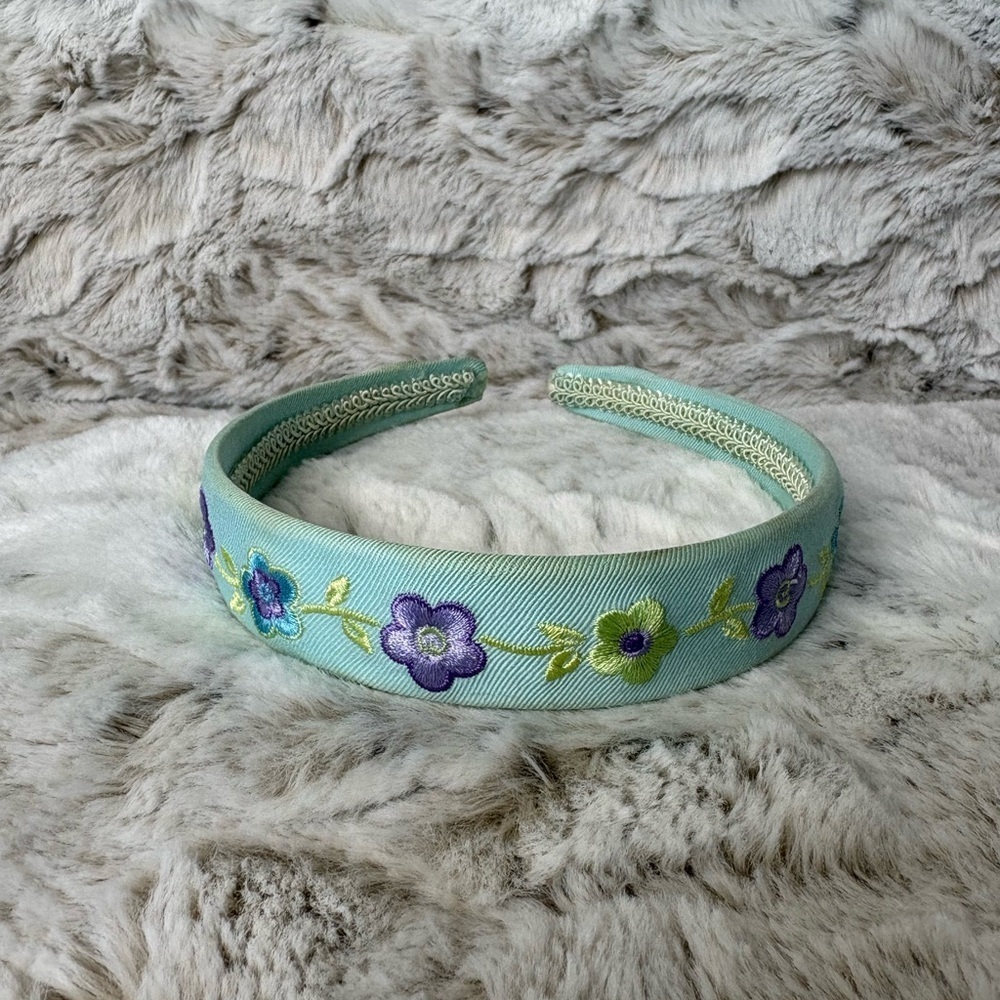 Light Blue Floral Embroidered Headband